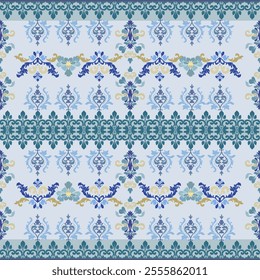 beautiful flower blue pattern featuring elegant intricate floral designs. seamless pattern perfect textiles, wallpapers,decorative prints. vibrant blue tones bring modern timeless  making ideal  home 