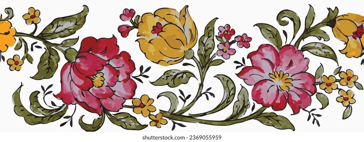 beautiful flower border watercolor vector