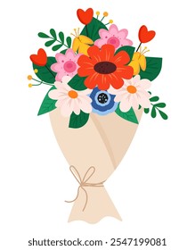 Beautiful flower bouquet. Vector illustration for valentine's day, mother's day and women's day. Romantic floral arrangement isolated on white background