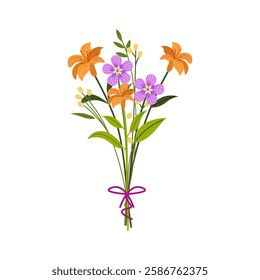 Beautiful flower bouquets in wrapping and blooming plant. Decorative florist shop item on white