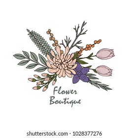 Beautiful flower boutique logo emblem. Vector illustration