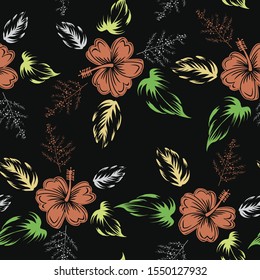 beautiful  flower and branches hand draw illustration seamless pattern