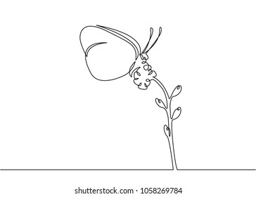 Beautiful flower  with butterfly. Continuous one line sign drawing. Vector illustration
