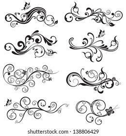 Beautiful Flower Butterfly Silhouettes Design Collection Stock Vector 