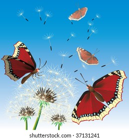 Hermosa flor y mariposa. Vector.