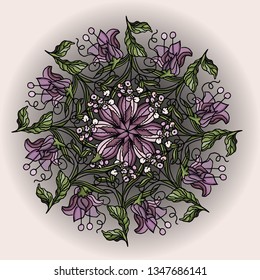 Beautiful flower. Circular ornament. Vector illustration.