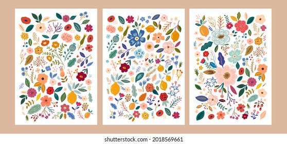 Beautiful flower collection of posters with roses, leaves, floral bouquets, flower compositions. Notebook covers