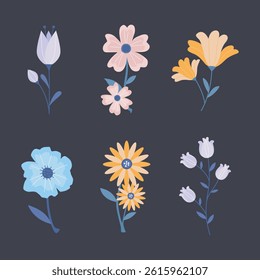 beautiful flower collection set in isolated background