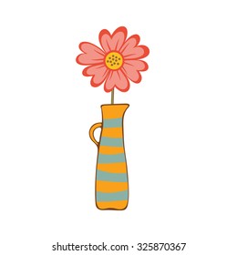 Beautiful  flower  in a colorful  vase. vector illustration