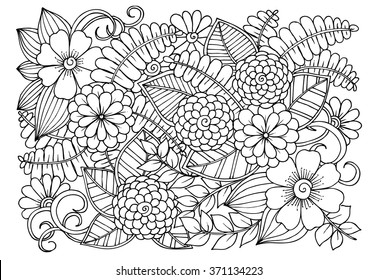 Beautiful flower cover in black and white for coloring