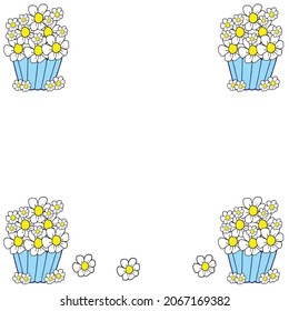 beautiful flower in the cup illustration on white background. nature frame, border. hand drawn vector. repeat pattern. doodle art for wallpaper, poster, banner, greeting and invitation card, cover. 