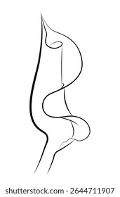 Beautiful flower curvy feathers line drawing isolated on white background - vector illustration