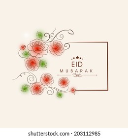Beautiful flower decorated frame on beige background for the occasion of Muslim community festival Eid Mubarak. 