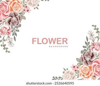 Beautiful flower design background with vibrant, colorful blossoms and delicate leaves. Ideal for spring and summer themes, perfect for invitations, wallpapers, greeting cards, and web design.