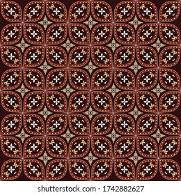 Beautiful flower design on Central Java batik with modern red brown color design