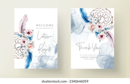 beautiful flower and dreamcatcher invitation card template