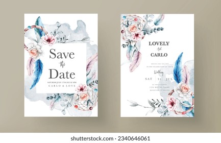 beautiful flower and dreamcatcher invitation card template