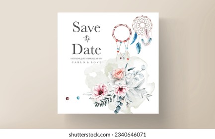 beautiful flower and dreamcatcher invitation card template