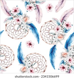 beautiful flower and dreamcatcher seamless pattern