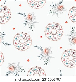 beautiful flower and dreamcatcher seamless pattern