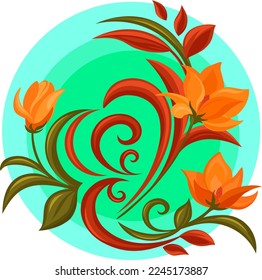 Beautiful flower emblem, floral ornament isolated on white, decorative element, vector illustration.