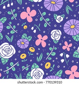 Lindo campo de flores padrão sem costura