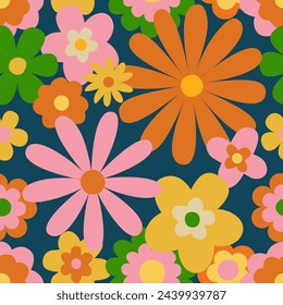 beautiful flower floral retro seamless repeat pattern. This is a vintage flower daisy vector. Design for decorative, wallpaper, shirts, clothing, tablecloths, blankets, wrapping, textile, fabric