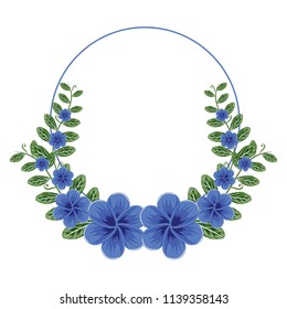 Beautiful Flower Floral Wreath Circle Frame Flat Illustration