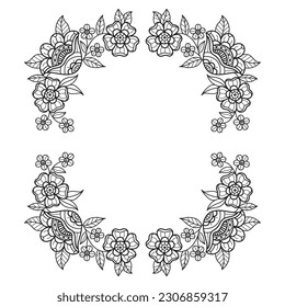 Beautiful flower frame hand drawn for adult coloring book