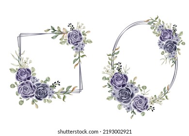 beautiful flower frame rose indigo set with line gold