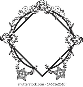 Beautiful flower frame vignette, isolated on white background. Vector