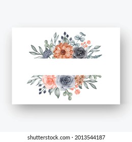 beautiful flower frame with watercolor flower navy and peach