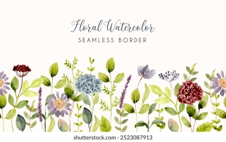 beautiful flower garden watercolor seamless border