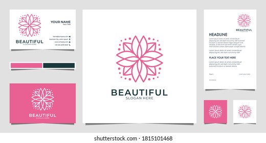 schöne Blumengeometrie Logo Design und Visitenkarte. Gut geeignet für das Logo für Schönheit oder Mode