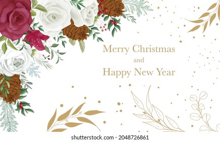  beautiful flower and gold leaves christmas card design