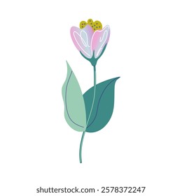 Beautiful flower with gradient colors bud. Elegant stylized plant isolated on transparent background. Hand drawn flat design vector illustration.
