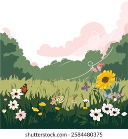 beautiful flower and grass illustrations for the background