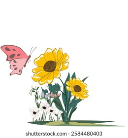 beautiful flower and grass illustrations for the background