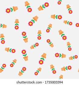 A beautiful flower grows in a pot. Vector seamless background. Vector illustration for wallpaper, banner, background, card, book illustration, landing page.