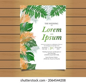 beautiful flower with hand draw on wedding invitation card template premium vector