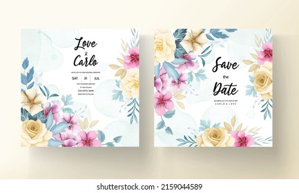 beautiful flower hand drawing wedding invitation template