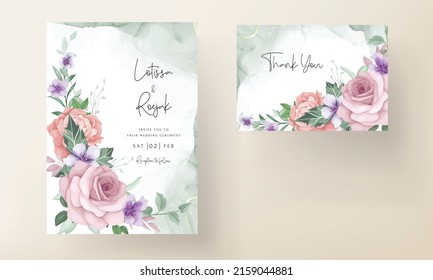 beautiful flower hand drawing wedding invitation template