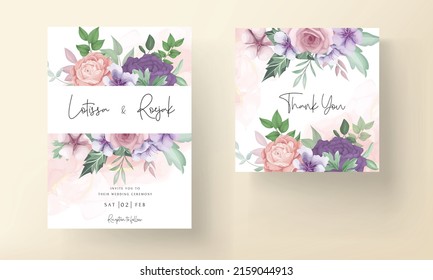 beautiful flower hand drawing wedding invitation template