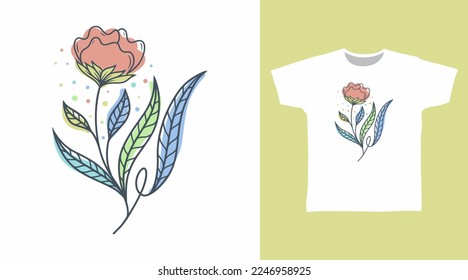 Beautiful flower hand drawn t shirt and apparel design concepts