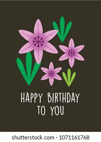 beautiful flower happy birthday to you greeting card vector