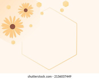 Beautiful Flower With Hexagon Sign  On Pastel Background Vector Illustration.