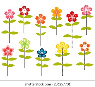 Beautiful flower icons set isolated on white.