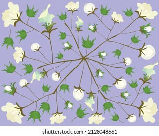 Beautiful Flower, Illustration Background of Fresh Yellow Cotton Flower with Bud and Green Leaves.
