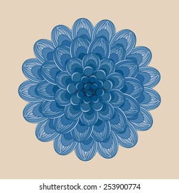 Beautiful flower illustration. Dahlia drawn in graphical style contours and lines, isolated on background. Floral vector illustration.