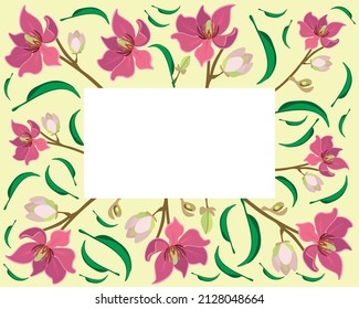 Beautiful Flower, Illustration Frame of Wine Magnolia Flower or Magnolia Figo Flowers with Green Leaves on A Branch.
